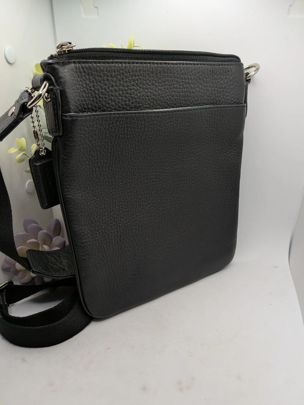 Coach Black Leather Crossbody Bag with Silver Optic C